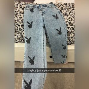 PLAYBOY Blue Straight Leg Jeans with Artistic Bird Print